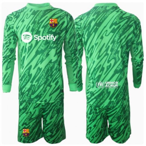 Fotballdrakt Barn Barcelona Keeper Bortedraktsett 2024-25 Langermet (+ Korte bukser)